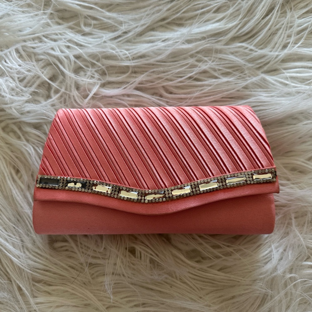 Velvet velour pink rhinestone clutch / purse